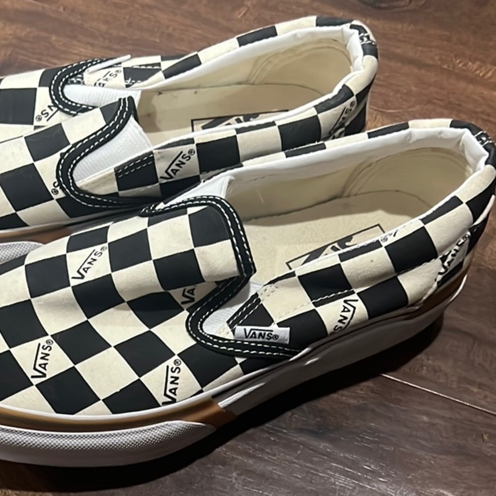 Vans Black and White Checkerboard Slip-Ons platform